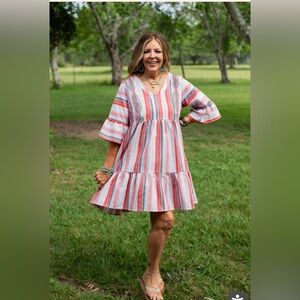 Easel Frontier Firecracker Dress with Stripes and embroidered Size Medium NWT